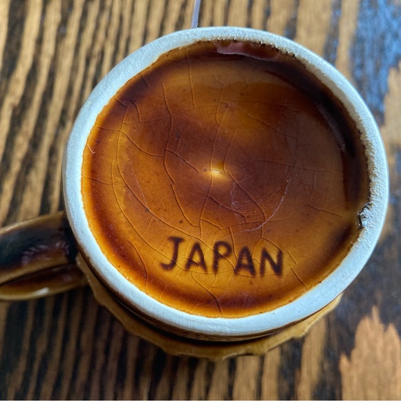 Vintage MCM Japan Brown Drip Glaze Stackable Ceramic Coffee Mugs Set of 7 - Picture 6 of 10